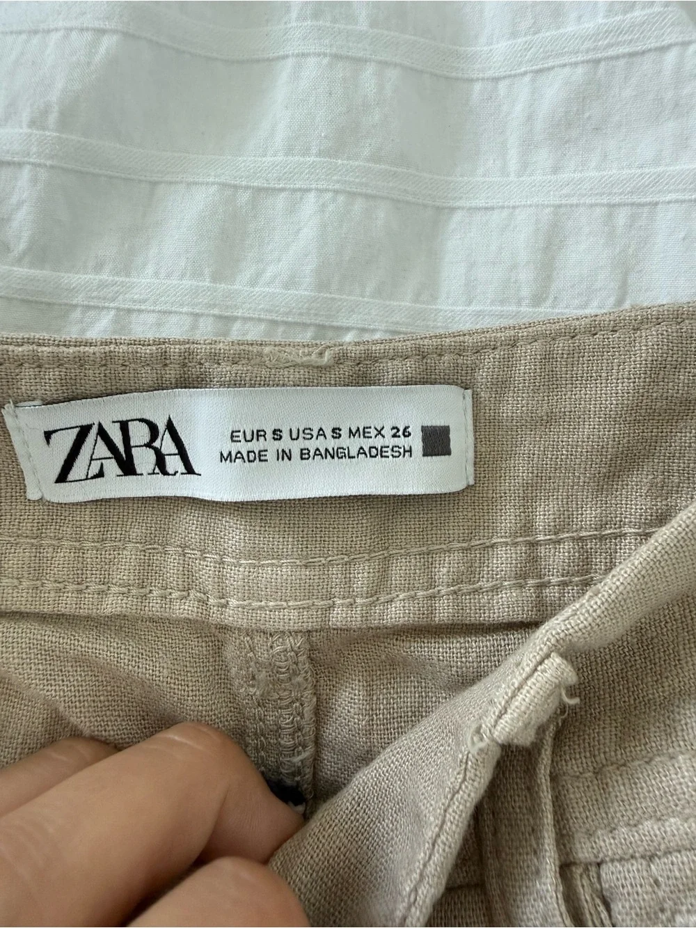 Zara Beige Wide-Leg Linen-Blend Pants